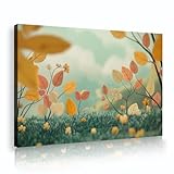 夢のような漫画スタイルの壁の写真花の葉の草の自由奔放に生きるキャンバスプリントバスルームホームオフィスの装飾のためのウォールアート20x28cmインナーフレームを吊るす準備ができています