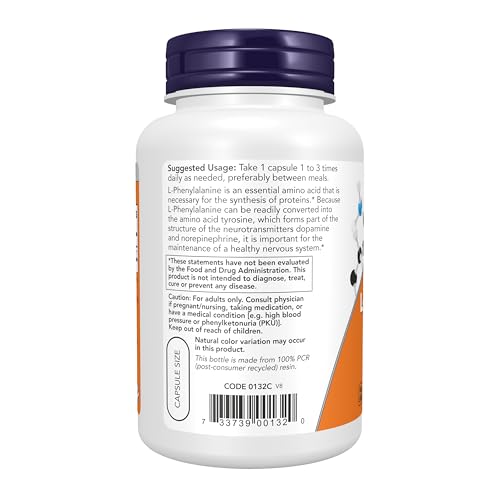 Image of NOW Foods Supplements, L-Phenylalanine 500 mg, Nervous System Support*, Amino Acid, 120 Veg Capsules