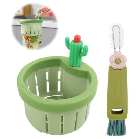 2024 New Cactus Sink Filter, Cactus Kitchen Sink Drain Strainer, Cactus Sink Filter Basket, Upgraded Cactus Sink Strainer, Sink Strainer Basket, Sink Filter Dumping Basket with Cleaning Brush(Green) Cover