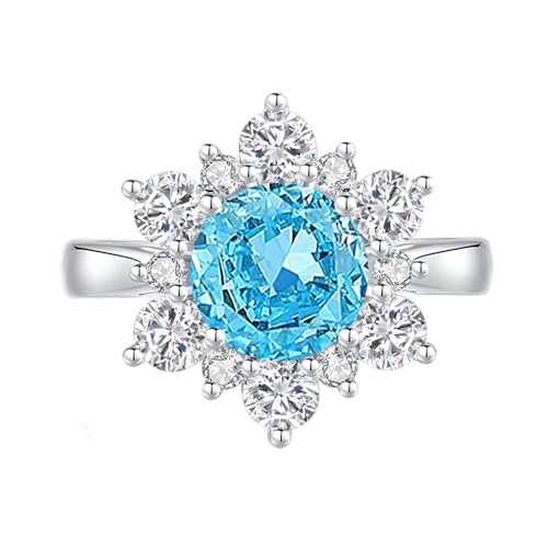 Anillo de bisutería para mujer con topacio redondo de 2 quilates y moissanita, oro blanco de 14 quilates, talla 56 (17,8)