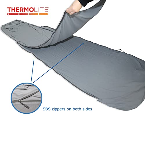 Browint Thermolite Sleeping Bag Liner With Double Zippers, Adds Up To 25F, 87"X42" Extra Large Sleep Sack For Hotel, Pillow Pockek; Mummy Sleep Sack Liner For Camping; Stretch Thermal For Cold Weather #TOP3