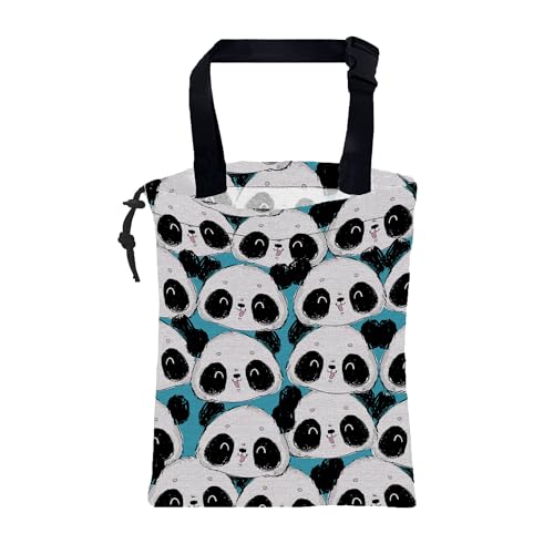 Image of Car Garbage Bag Cute Panda Hanging Canvas Car Trash Bag Waterproof Drawstring Car Back Seat Organizer for Car Back Front Seat Console with Adjustable Buckle
