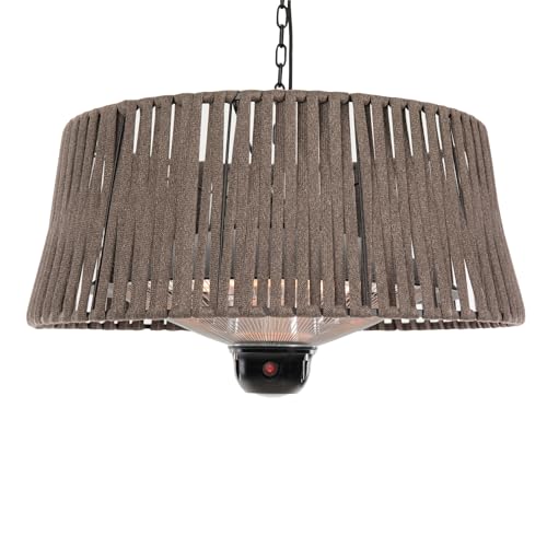 SUNRED Infrarot-Hängeheizstrahler Terasse braun mit OLEFIN-Schirm und LED-Lampe Deckenmontage 1800 W - Terrassenheizer außen 3 Heizstufen,...
