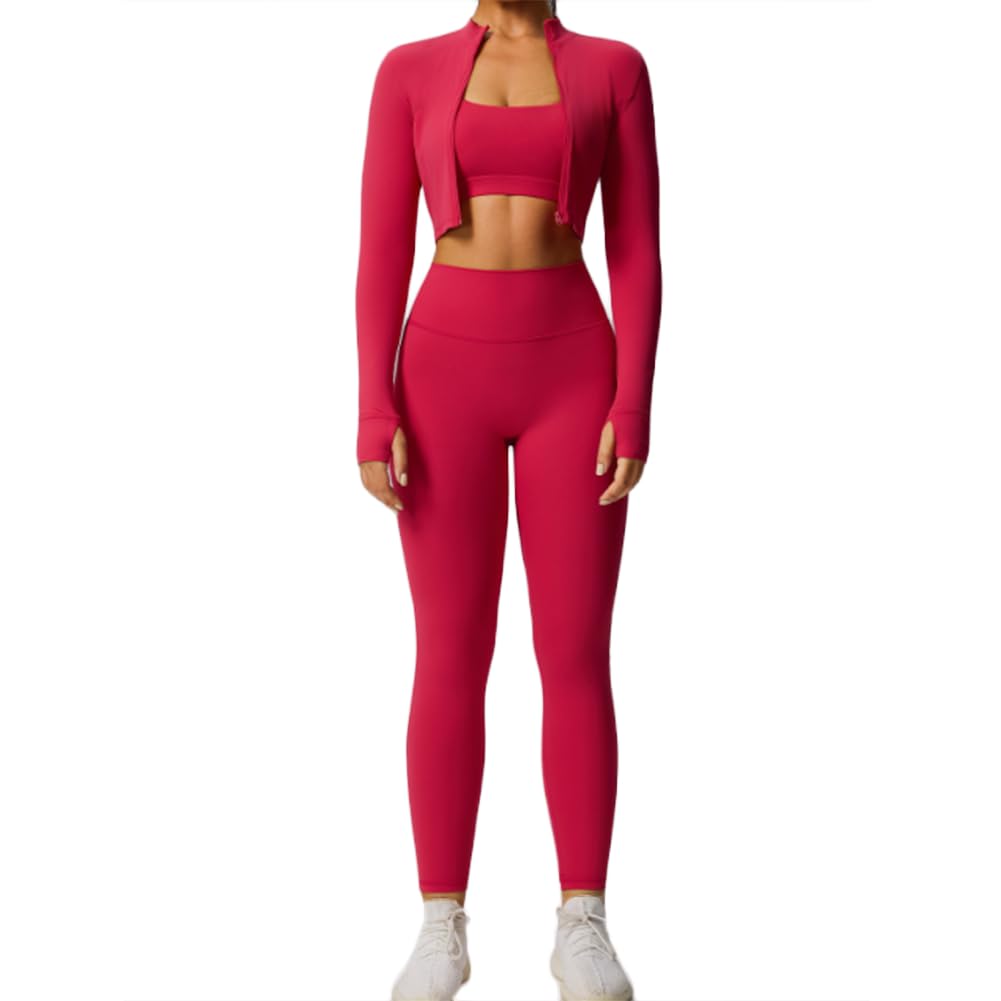 Womens 3-Piece Quick Dry Activewear Set - Fitness Yoga Gym Sports Skinny Outfit