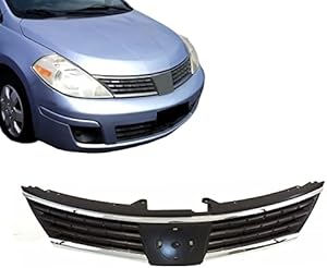 Titanium Plus Autoparts New Front Dark Gray Grille With Chrome Molding Compatible for 07 08 09 NISSAN Versa ( Partslink Number NI1200224 62310EM30A)