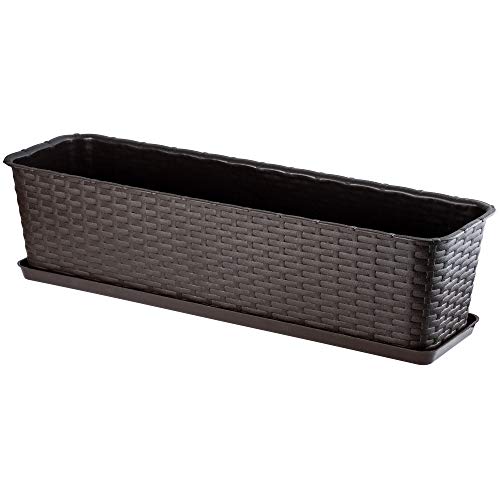 Kadax Fioriera Da Balcone In Plastica, Vaso In Rattan Completo Di Sottovaso, Perfetto Per Esaltare Le Tue Piante Da Esterno (Marrone, 60 Cm)