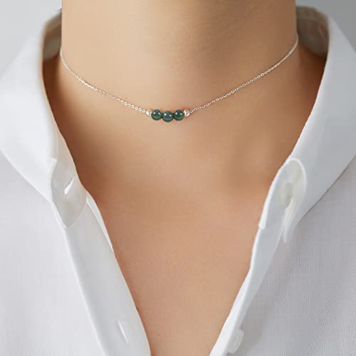 Dainty Real Green Jade 925 Sterling Silver Choker Collar Necklace And Spiritual Healing Feng Shui Crystal Stone Pendant Handmade Necklace Chain Jewelry Gift For Women Teen Girls #TOP2