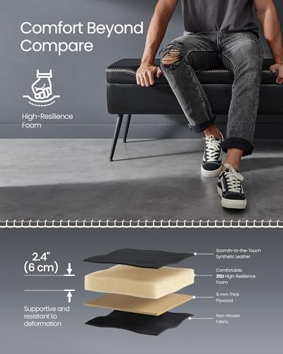 VASAGLE Storage Ottoman Bench, PU Leather, Steel Legs