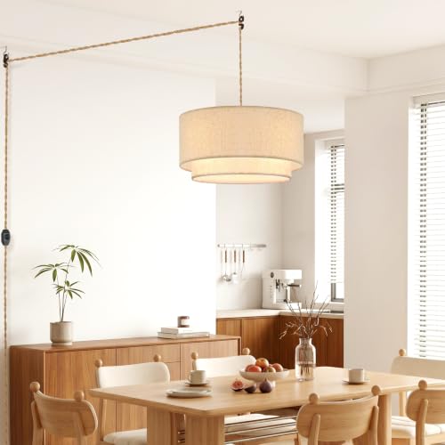 Plug in Pendant Light, 18 Inches Hanging Lamp, Linen Fabric Hanging Light by Maichixin - Used condition - Image 2