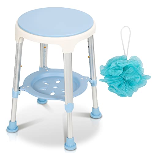 Sonnewelt Duschhocker Duschstuhl 360°Drehbar Badhockerund sitzhocker mit stauraum Höhenverstellbar 42-54 cm Belastung 136kg Stabil badhocker für die dusche