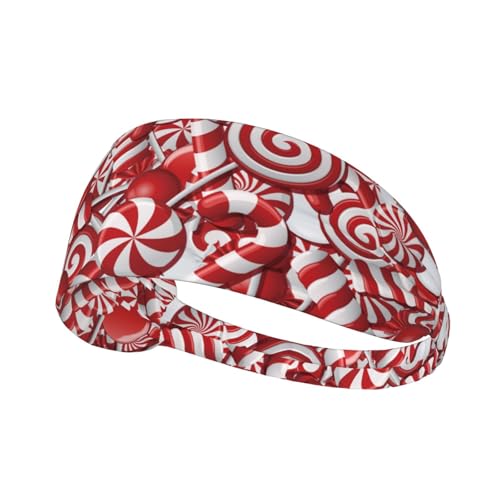 Christmas Swirl Candy Cane Red and White Candies Sports Headbands for Men and Women Sweatbands for Moisture Wicking Suitable for Fitness Running Cycling Hiking Yoga Football Exercise