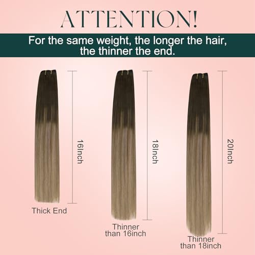 Image of Easyouth Balayage Sew in Weft Extensions 20inch Darkest Brown to Brown with Ash Blonde Silky Straight Ombre Human Hair Brazilian Hair Bundles Remy Weave Hair 100g