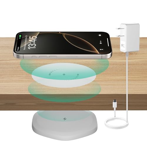 Image of KPON Invisible Wireless Charger, 30mm Under Table Wireless Charger Mat,Furniture Desk Wireless Charging Station for iPhone 15 /14 /13 /12 /11 /Pro Max / /Google Pixel /Samsung /LG /Earbuds (with Adapter)-White