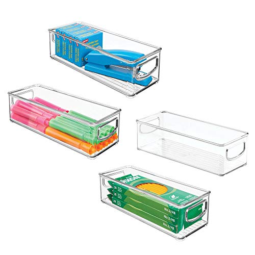 mDesign Stackable Plastic Office Storage Organizer Container with Handles for Cabinets, Drawers, Desks