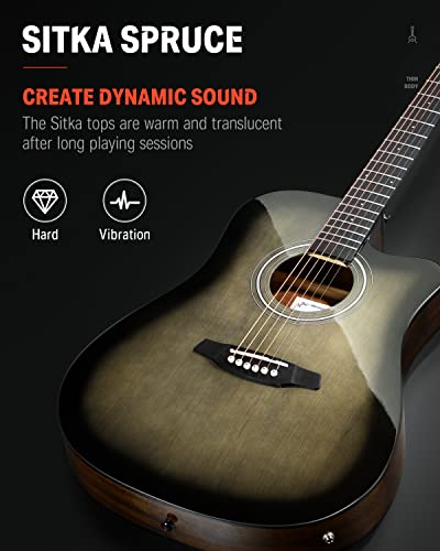 Image of Donner Acoustic Electric Guitar Full Size Kit for Beginner Intermediate with Amplifier Capo Pick Tuner Strings Strap - 41 Inch