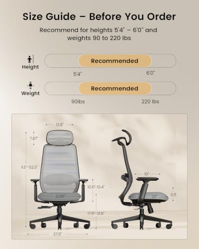 Image of ProtoArc EC200 Ergonomic Office Chair, High-Back Mesh with Lumbar Support & Adjustable Seat Depth - Home Office Ergo Desk Chair Long-Hours Sitting for Remote Workers, Programmers - Grey