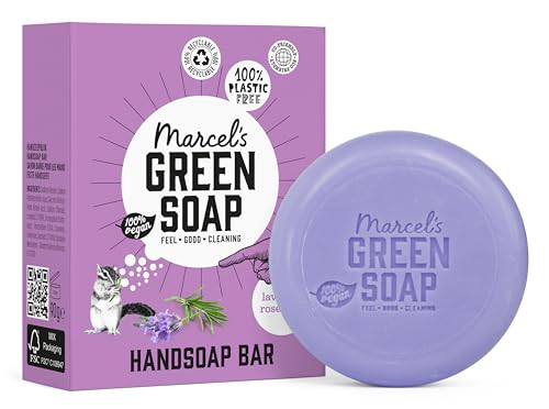 Marcel's Green Soap - Jabón de manos Lavanda y Romero - Barra de jabón de manos - Respetuoso con el medio ambiente - Vegano - 97% biodegradable - 90 g