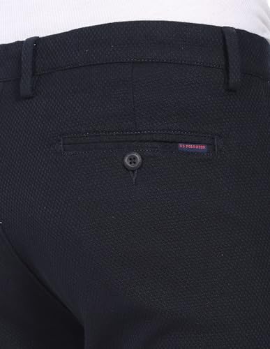 Image of U.S. Polo ASSN. Men's Regular Solid Textured Austin Trim Fit Mid Rise Casual Trousers