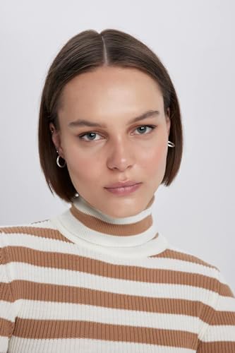 DeFacto Slim Fit Çizgili Balıkçı Yaka Kazak Kahve L - Görsel 4