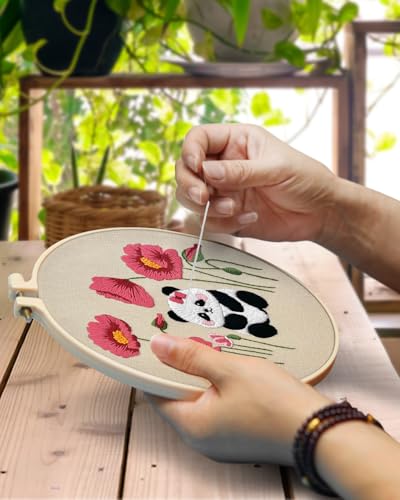 Image of TINDTOP Embroidery Kit for Adult, Panda Embroidery Practice Kits | 4 Sets for Beginners Include Embroidery Cloth Hoops Threads for Craft Lover Hand Stitch with Embroidery Skill Techniques