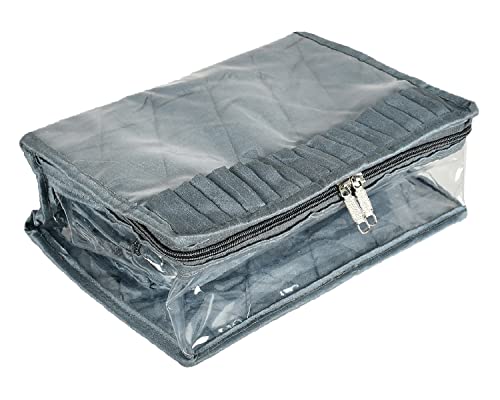 Image of Kuber Industries PVC Laminated Jewellery Organizer|Jewellery Storage Pouch With 13 Transparent Pouches For Home & Traveling (Gray)