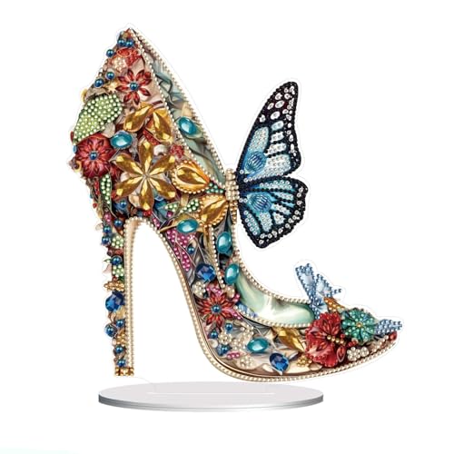Lebartm DIY Diamant Desktop Ornament Schmetterling High Heels Sonderform Kristall Diamant Kunst Malerei Tabletop Ornamente Einseitiger Diamant für...