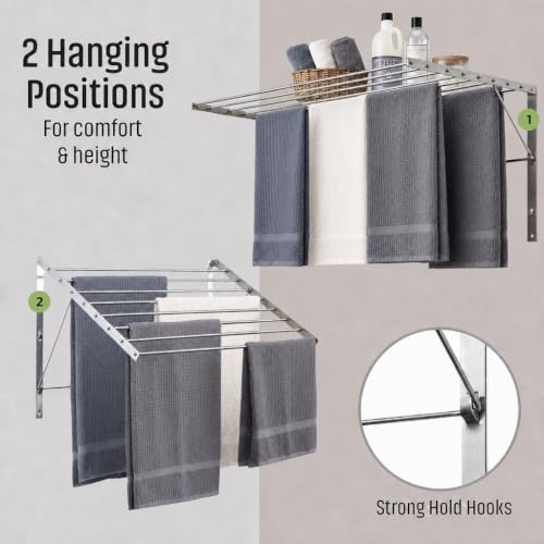Image of Smartsome Wall Mounted Clothes Drying Rack, 22 inch Wide