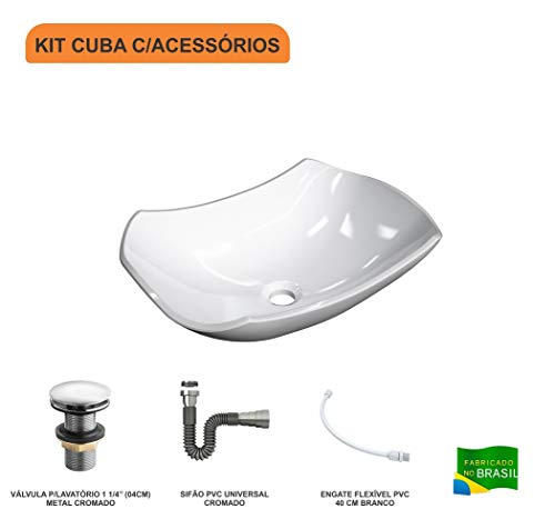 Kit Cuba L42 C/Válvula Click 1 1/2'' (4,0cm) + Sifão Cromado + Flexível, Compace, Branca