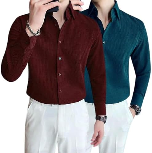 GRECIILOOKS Men's Shirt | Formal Button Down – Slim Fit Office Shirt's for Men | Premiuim Textured Long Sleeve Cotton Blend | Business & Meeting Ready