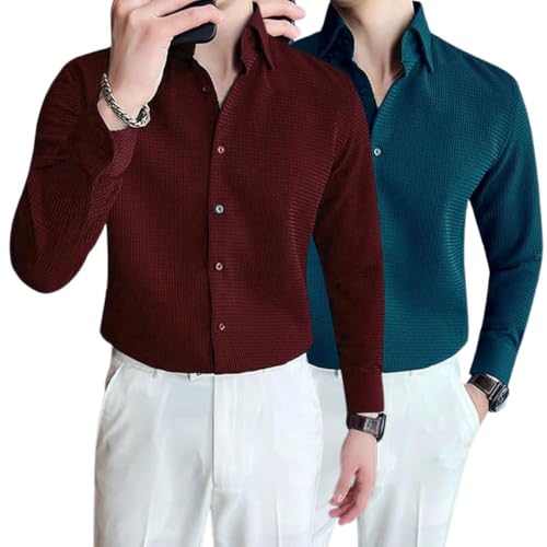 Image of GRECIILOOKS Men's Shirt | Formal Button Down - Slim Fit Office Shirt's for Men | Premiuim Textured Long Sleeve Cotton Blend | Business & Meeting Ready