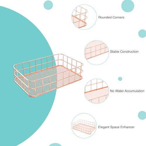 Image of Oddpod Rose Gold Wire Mesh Storage Basket Metal Desktop Organizer