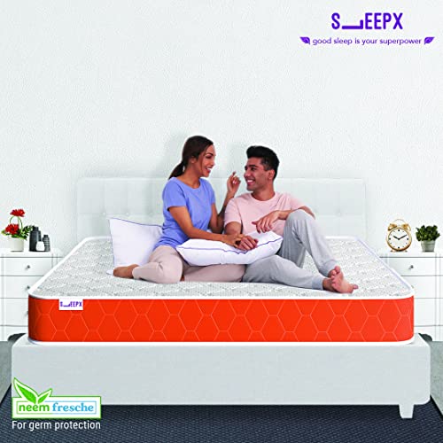 Image of SleepX Dual Plus 8 Inch Queen Bed Size, Memory Foam Mattress - Medium Soft & Hard (Red, 75x66x8)