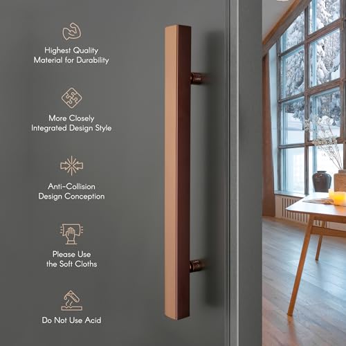 Image of LAPO 18 inch Stainless Steel Square Door Handle for Main Door, Wooden & Glass Door Pull Push Handle, Main Door Handle (Hole to Hole Size 300 mm,Pack of 1) Rose Gold Finish | 3 Years Warranty