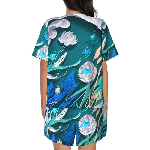 Pyjama à manches courtes imprimé libellule ensemble femme doux et fluide