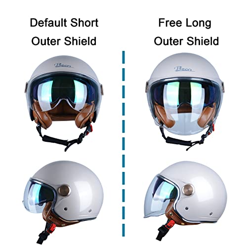 Beon Half 3/4 Face Motorcycle Helmet, Dot Approved, Retro Vintage Style, Dual Visors Men’s And Women’s Motorbike Casco For Moped Cruiser Bobber And Chopper (L, Glossy Metallic Light Grey) #TOP3