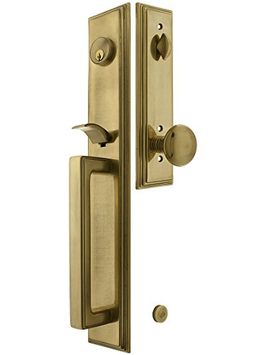 Melrose Style Tubular Handleset in Antique Brass with Providence Knobs and 2 3/8" Backset. Antique Handles.