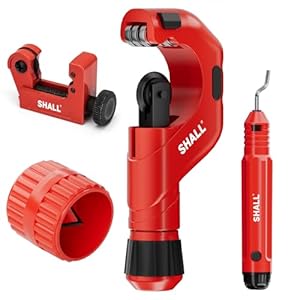 SHALL 4-Piece Tubing Cutter Set, 1/4’’ to 2’’OD Heavy Duty Copper Pipe Cutter, 1/8’’ to 7/8’’ Mini Tube Cutter, Deburring Tool & Inner Outer Pipe Reamer for Copper, Aluminum, Stainless Steel, PVC Pipe