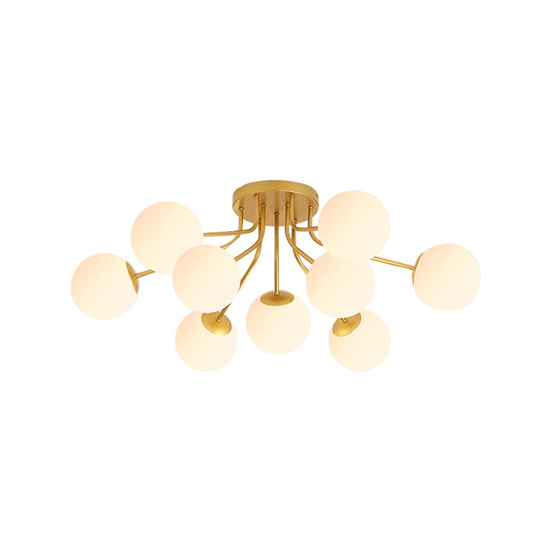 WOKE Semi Flush Mount Ceiling Light Mid Century Modern Sputnik Chandelier Lighting Fixtures Frosted Glass Globe Shade Ceiling Lamp for Bedroom Living Room Hallway (Gold, 9-Light)-image-12