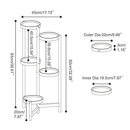 Unho 5-Tier Bamboo Plant Stand: Tall Display Shelf Indoor Nordic Style Potted Flower Holder Succulent Planter Rack With Round Shelves White #TOP7
