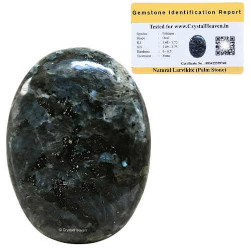 Image of Certified Larvikite Crystal Palm Pebbles Stones for Anxiety Stress Relief Massage - AAA Grade Original Healing Gemstone Agate Palm Stone for Yoga Meditation Spiritual Reiki Feng Shui