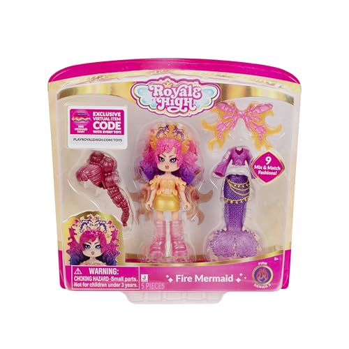 Royale High 3” Fire Mermaid Fashion Doll - 1 Figure with 9 Fashion Accessories - Virtual Item Code Included - Series 3 - Ages 5+