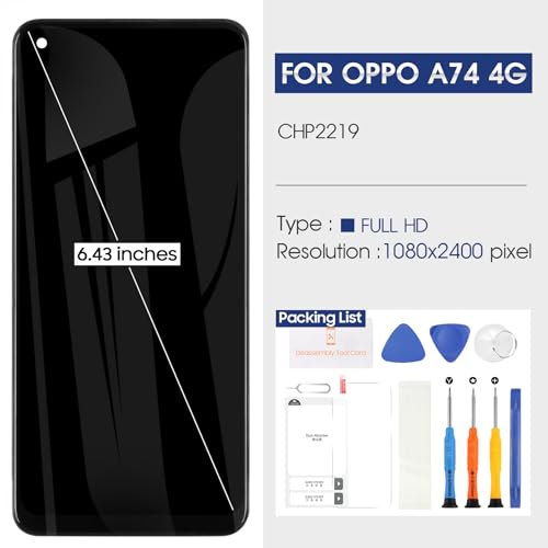 Écran remplacement Oppo A74 4G LCD tactile complet avec châssis CPH2219 noir