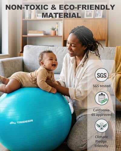 Image of Trideer Yoga Ball for Exercise, Pilates, Core & Balance Training, Stability Ball for Pregnancy & Birthing Prep, Physical Therapy, Daily Stretching, Office Chair for Active Sitting, Quick Pump Included