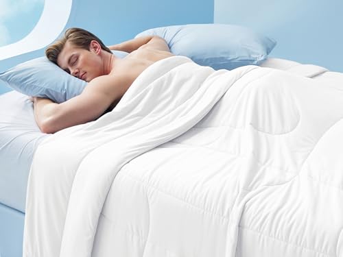 Image of Bedsure Cooling Comforter Queen Size - Cooling Blankets for Hot Sleepers, Lightweight Comforter for Summer with Dual-Sided Cool Tech, Soft Breathable Cold Blanket for Sleeping, White, 88x88 Inches