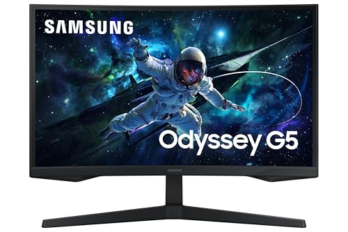 Samsung Monitor Gaming Odyssey G5 (S27CG554), Curvo (1000R), 27', 2560x1440 (WQHD 2K), HDR10, VA, 165 Hz, 1 ms (MPRT), FreeSync, HDMI, Display Port, Ingresso Audio, Flicker Free, Eye Saver Mode