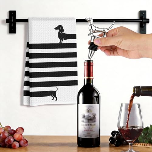 Image of Funny Dachshund Kitchen Towels with Wine Bottle Stopper 24x14 Inch, Dachshund Gifts Reusable Dish Towels for Kitchen Bars Decor, Wine Gift Weiner Dog Gifts for Women Men Christmas Birthday Gift