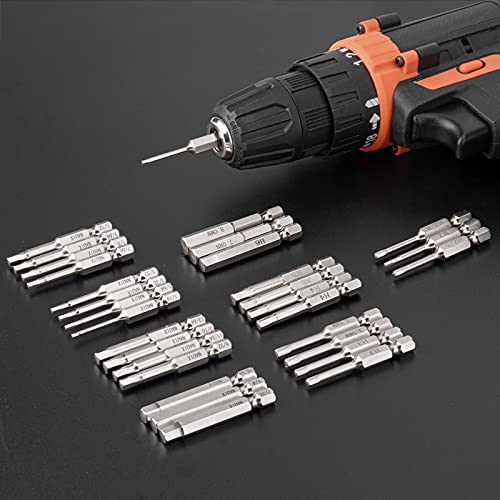 30 Piece Hex Head Allen Wrench Drill Bit Set, 1/4 Inch Hex Shank Metric And Sae S2 Steel Hex Bit Set, Magnetic Tips 50Mm Long (Sae+Metric Hex Bits) #TOP3