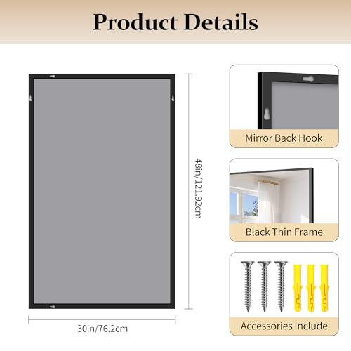 Image of COFENY Black Bathroom Mirror for Wall, 30x48 Inch Rectangle Mirrors with Metal Frame, Modern Vanity Wall Mirror Decor for Bathroom Living Room, Entryway Hangs Horizontal or Vertical
