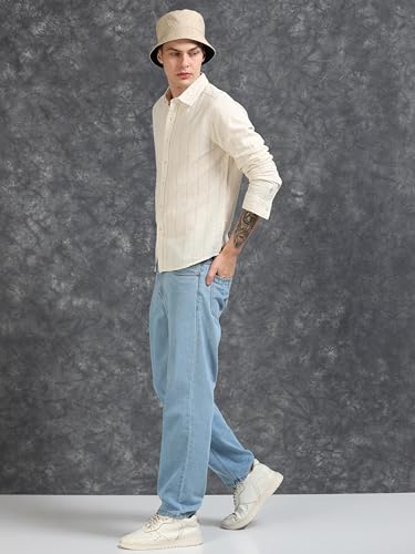 Image of StitchX Men's Full Sleeve Textured Casual Spread Collar Shirt