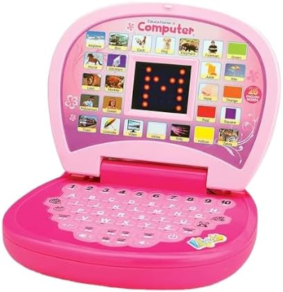 Brand Educational Learning Laptop Toy with Multiple Functions LED Display and Music Effect | Explore Letters, Words for Kids/Boys and Girls | Pink Color, Power Source: 3xAA Battery